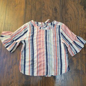 Susina Striped Linen Blend Ruffle Sleeve Shirt sz medium